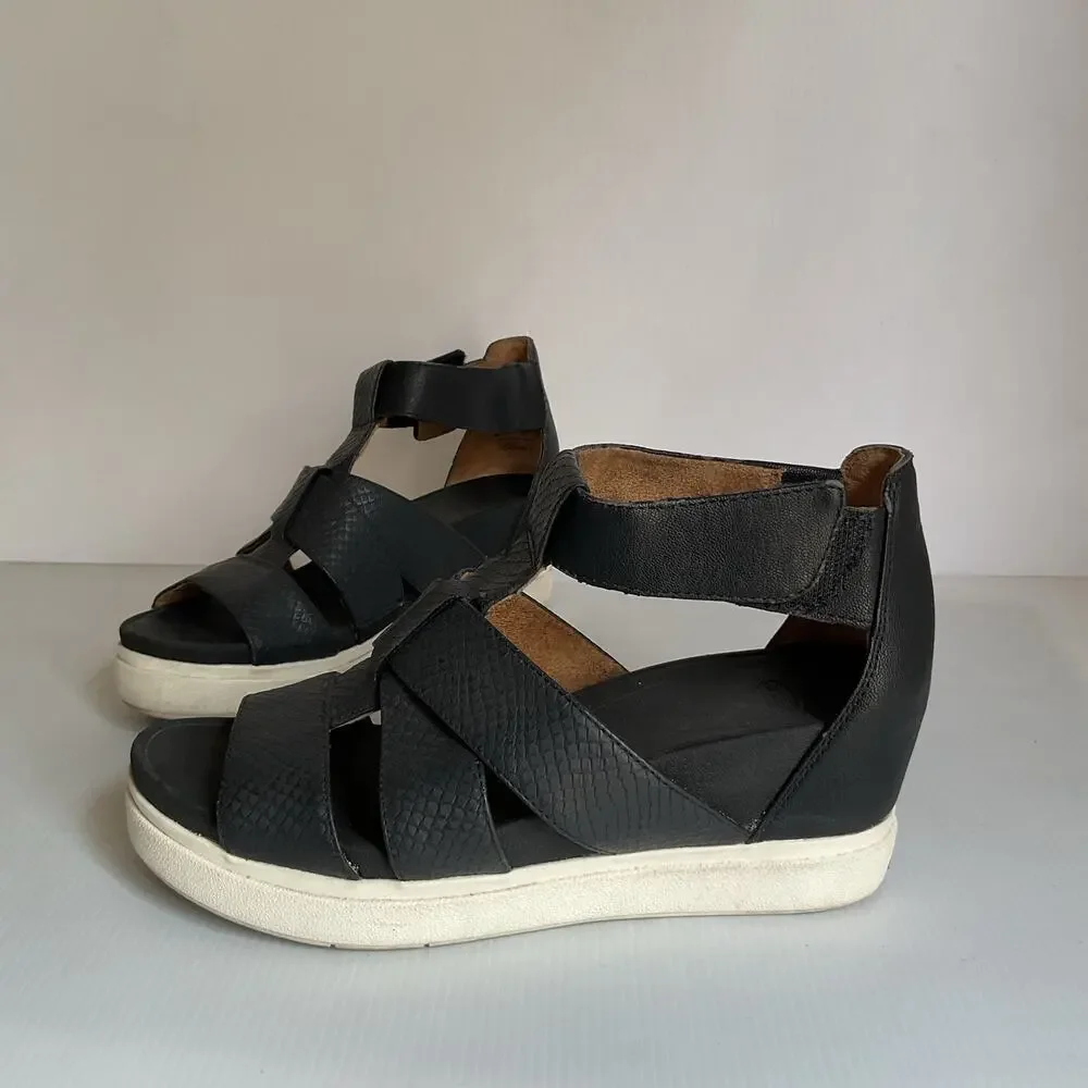 Dr Scholls Black Platform Sandals Womens 8M Comfort Wedge Strappy Summer Shoes